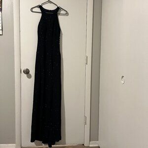 Sparkly Midnight Blue Halter Dress with Leg Slit